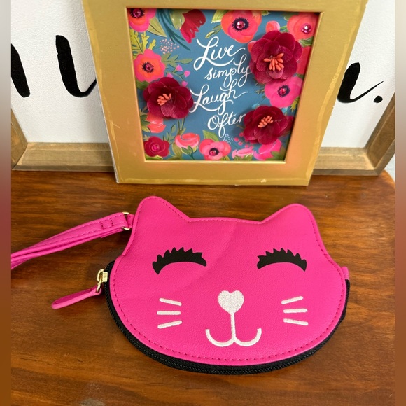 Betsey Johnson Handbags - LUV Betsy Johnson Pink 🩷 Kitty Cat Face Wallet Wristlet Credit Card Coin Purse